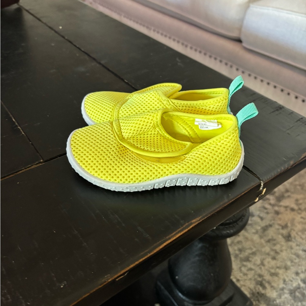 Yellow Kids Water Shoes with Green Accents